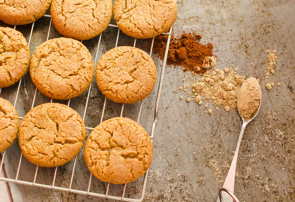 Ginger & Chilli Biscuits on a tray with a spoon and dried spices