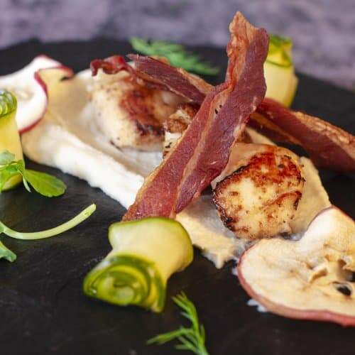 Scallops Wrapped with Apple Smoked Bacon