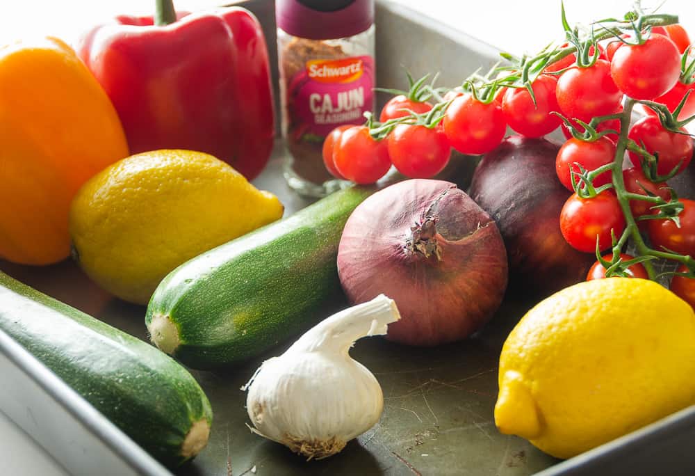 cajun chicken vegetables before prep, just ingredients