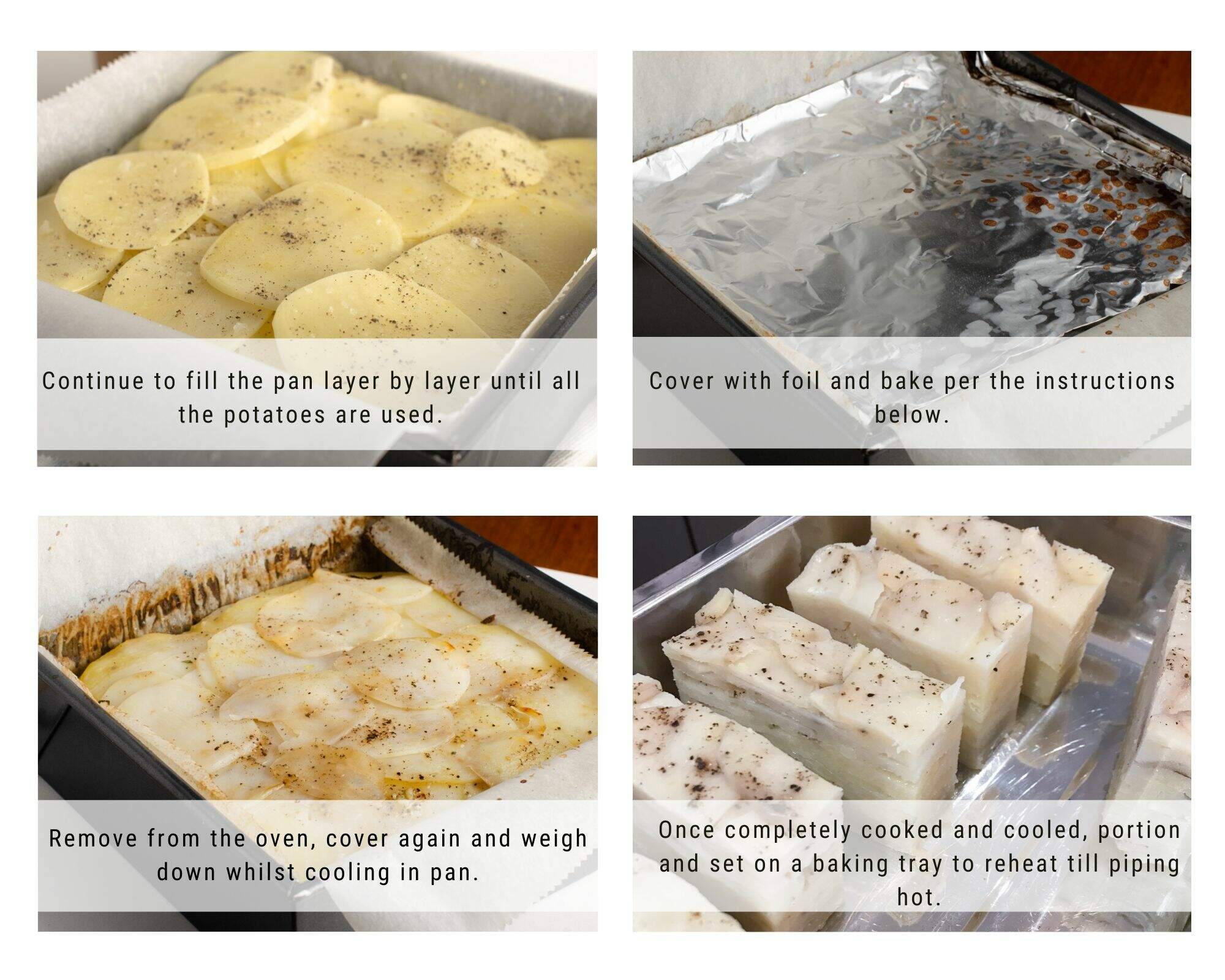 Step by step photos showing how to make potato pave by Lost in Food.