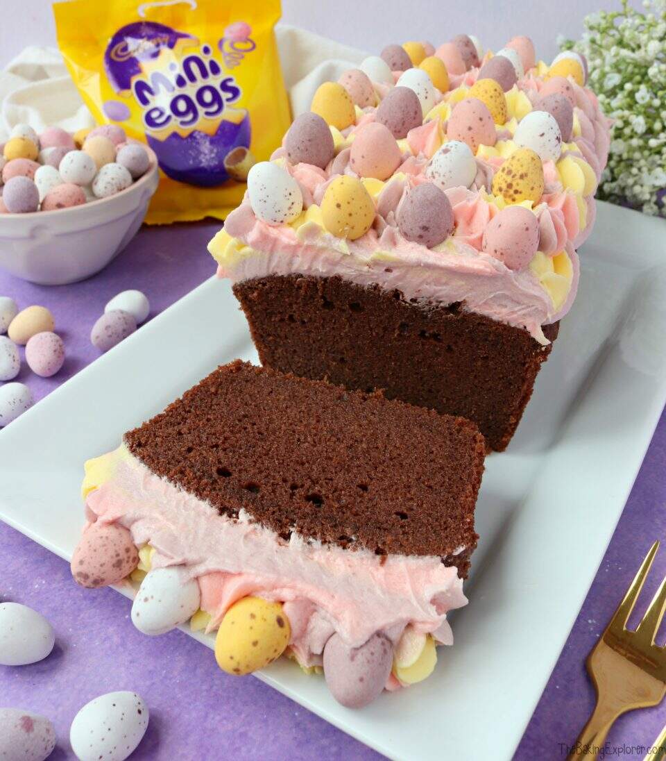 #CookBlogShare Easter Baking Mini Egg Chocolate Loaf Cake The Baking Explorer.