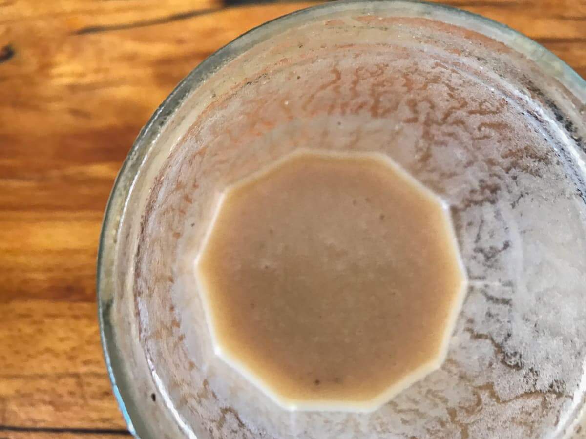 A vinaigrette in a jam jar.