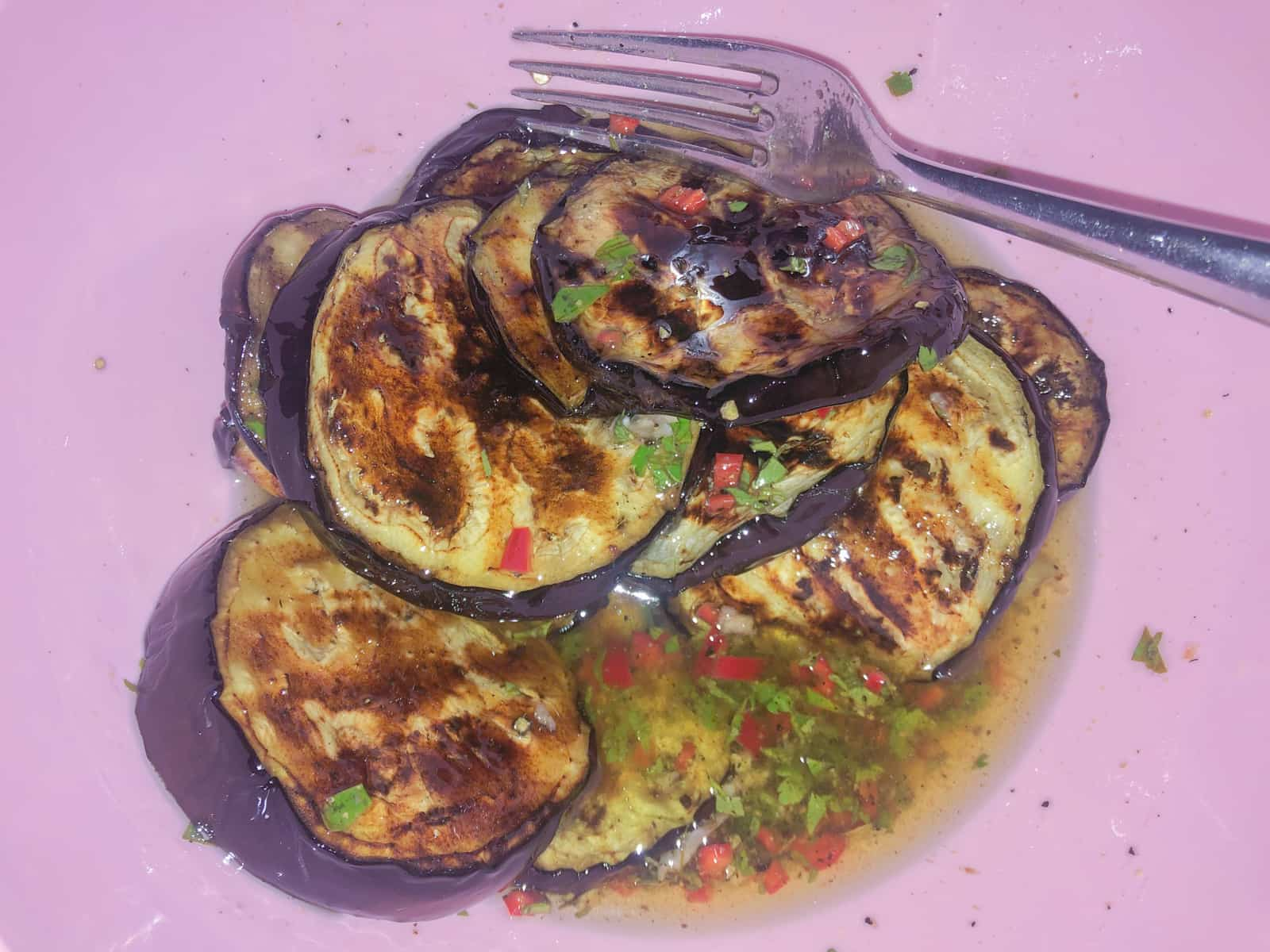 Grilled aubergine in an italian marinade.