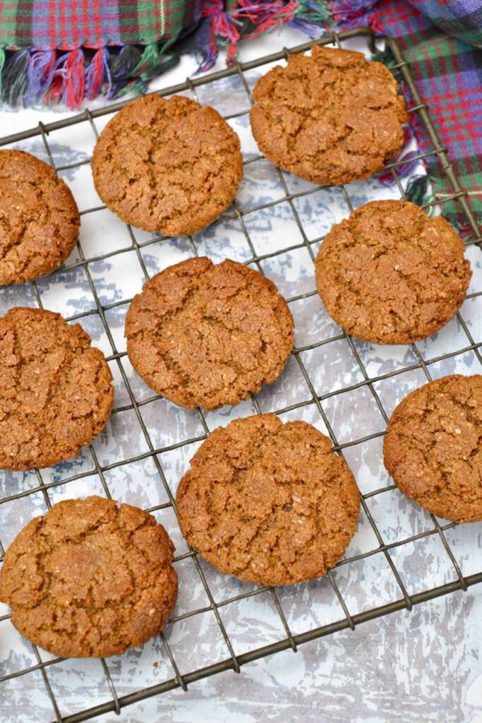 Cornish Fairings - traditional ginger biscuits on a metal cooling rack from Cornwall from Tin & Thyme.