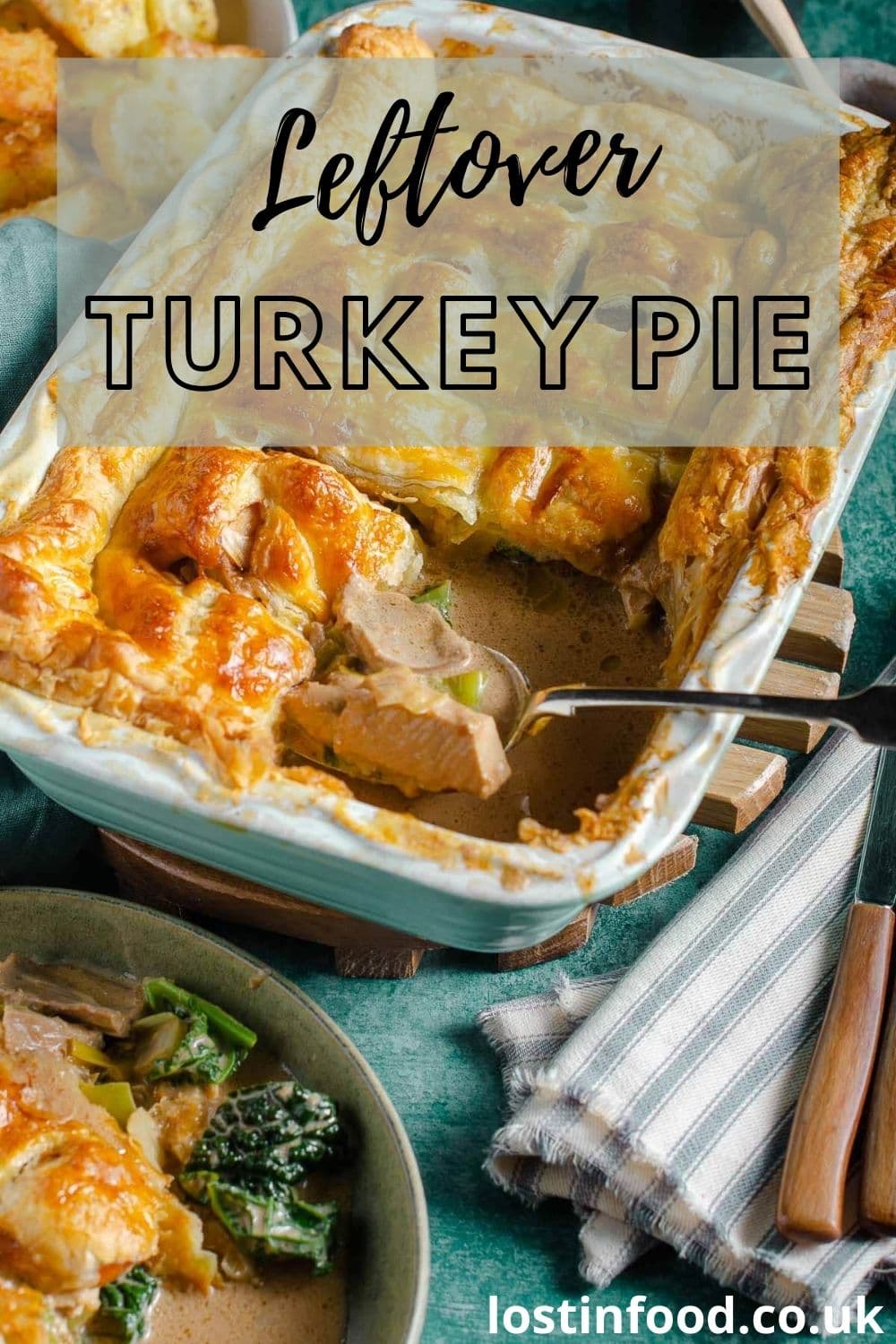 Pinterest graphic of leftover turkey pie.