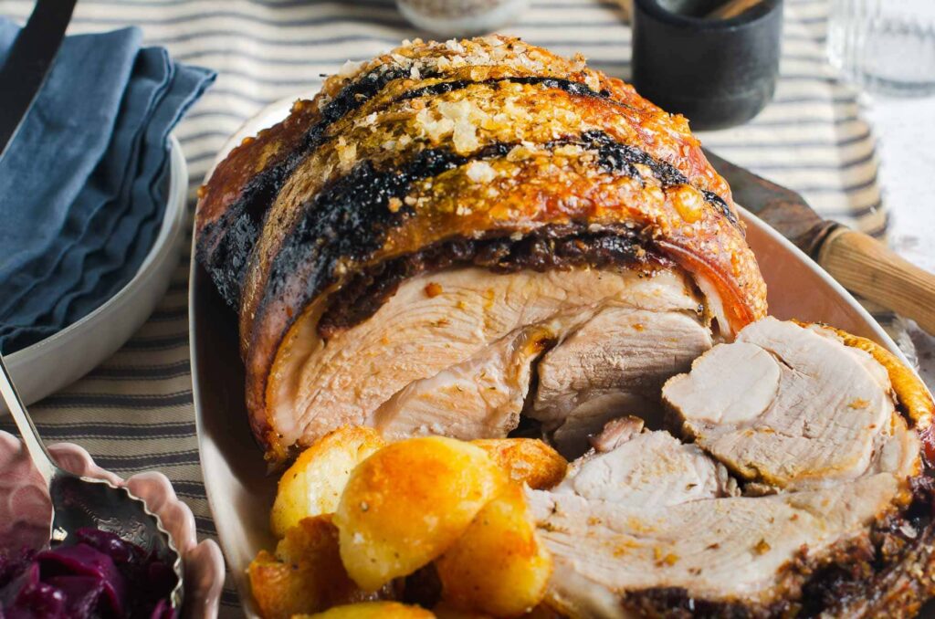 roast leg of pork stuffed with bacon & cranberries - Lost in Food