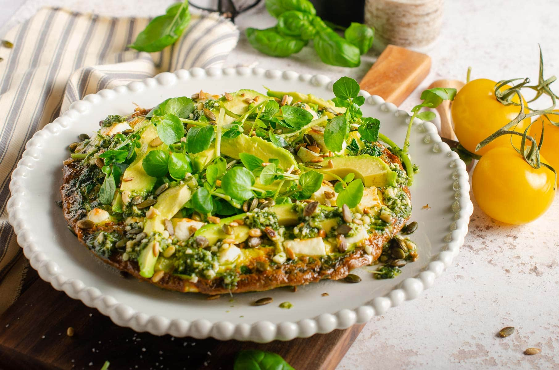 Herb omelette with feta and broad beans