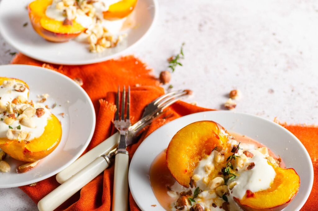 baked nectarines with hazelnuts & yogurt Lost in Food