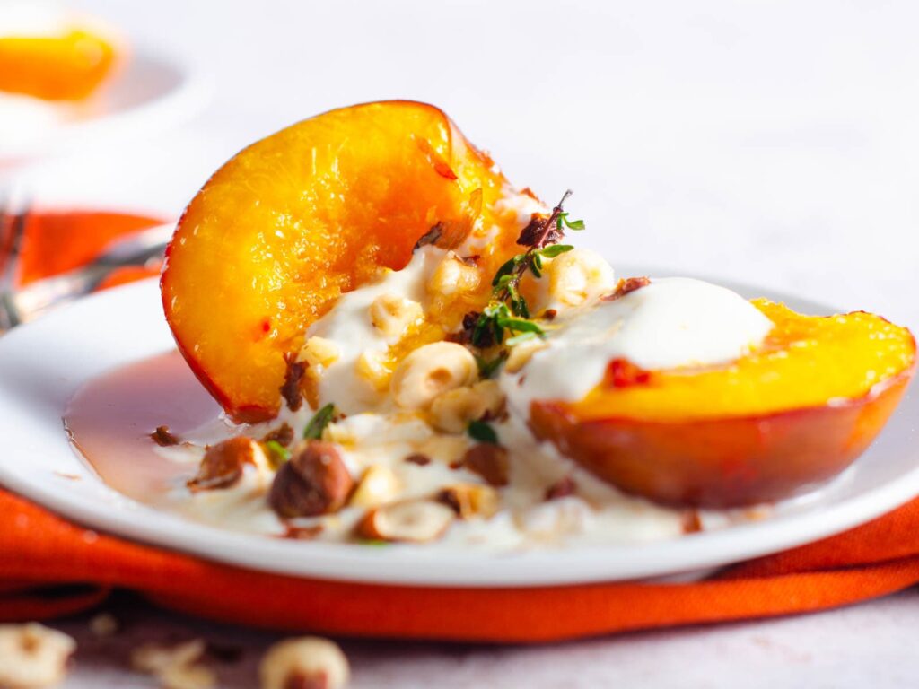 baked nectarines with hazelnuts & yogurt Lost in Food