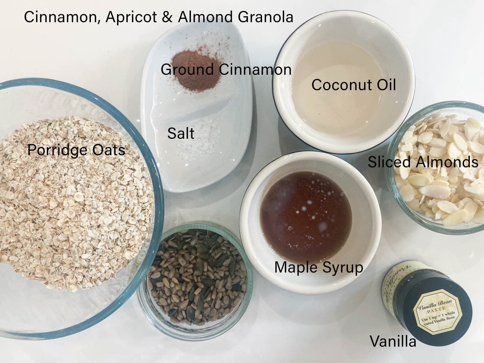 Basic granola ingredients, optional dried fruit of your choice.