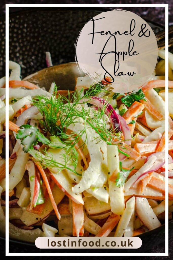A pinterest graphic of fennel coleslaw.