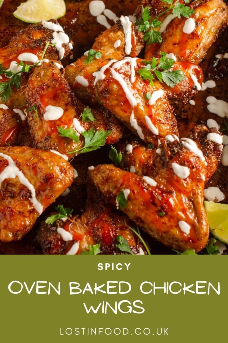 spicy baked chicken wings with lime crema - Lost in Food