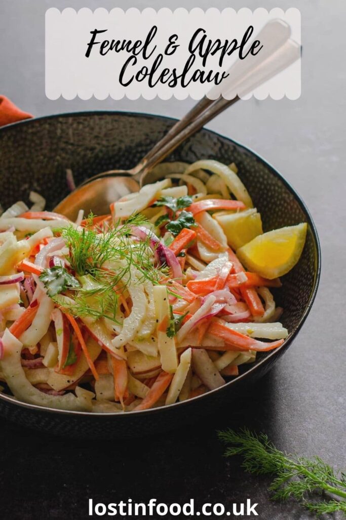 Fennel and apple coleslaw overlaid onto a photo.