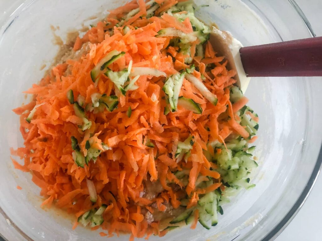 grated carrot and courgette added to a base muffin mix.