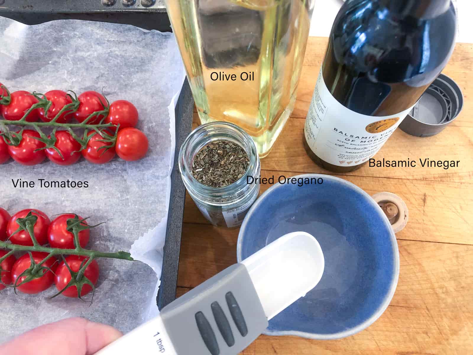 Ingredients to make oven vine tomatoes.