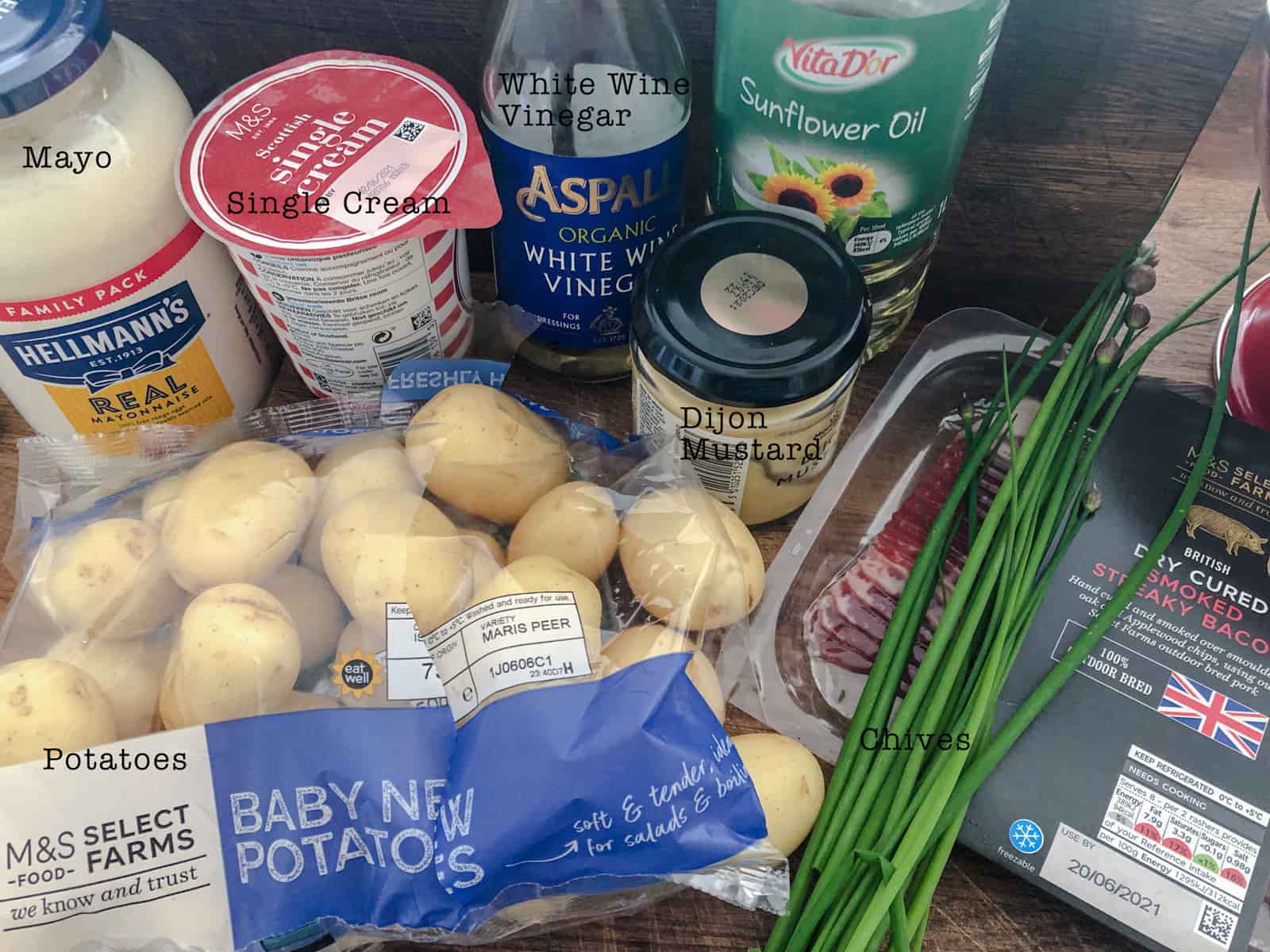 Ingredients for making potato salad.