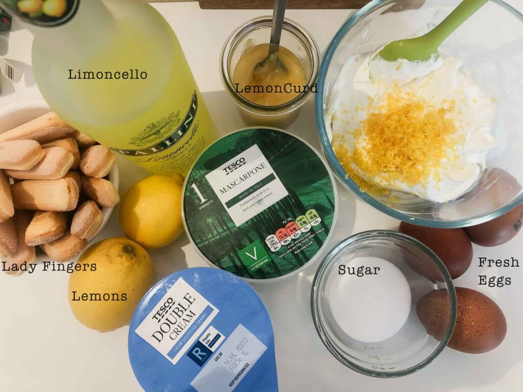 Ingredients for lemon tiramisu.