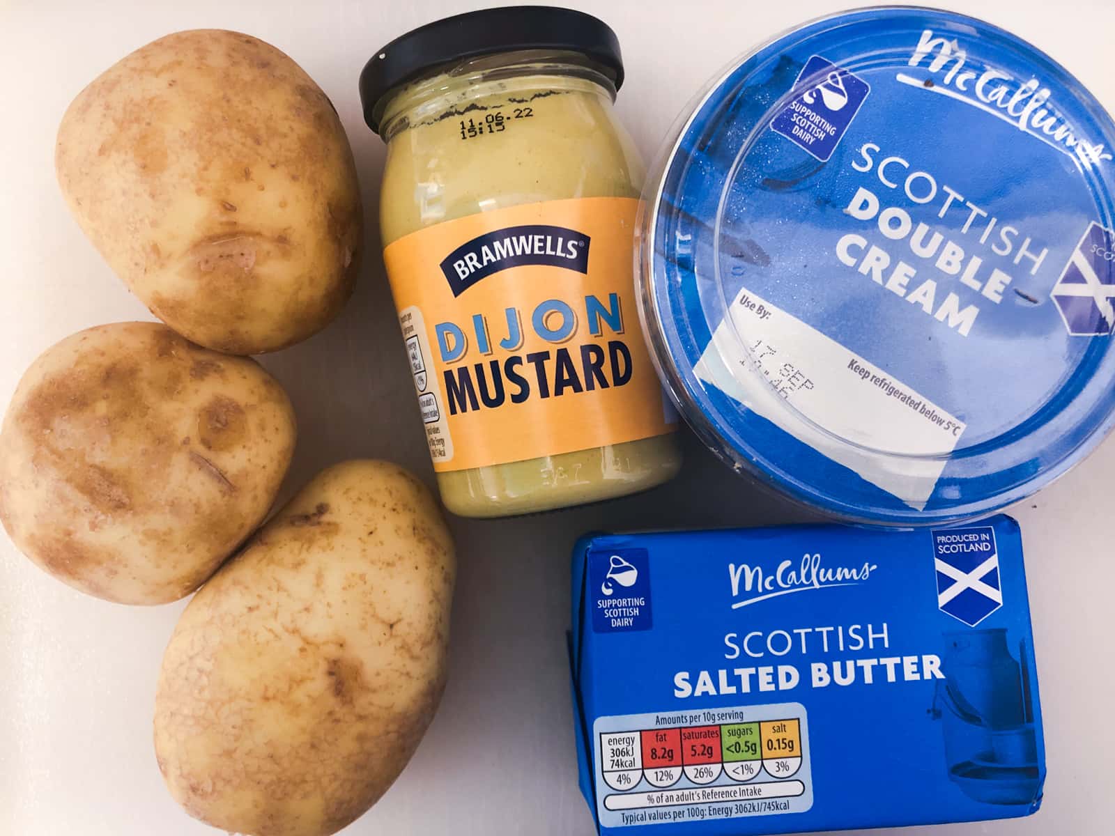 Ingredients to make a mustard mashed potato.