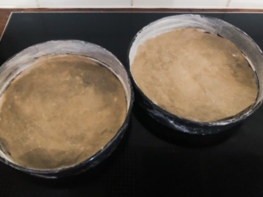 2 baking pans greased and lined ready for use.