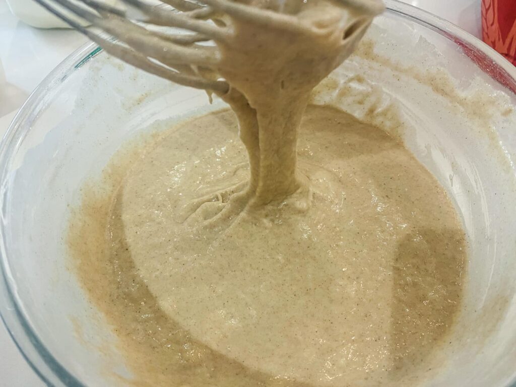 A thick buttermilk pancake batter ready to be cooked.