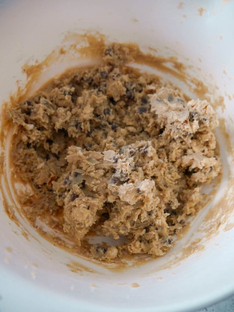 A bowl of chocolate hazelnut cookie dough.