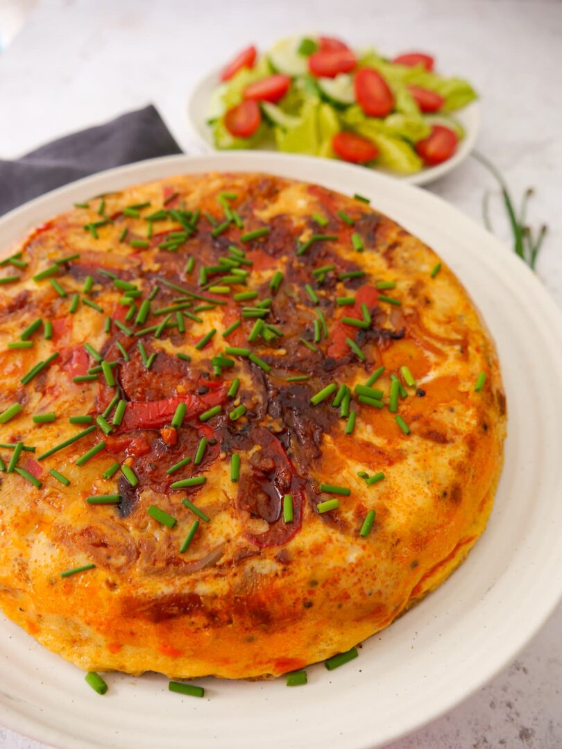 Easy Spanish Tortilla with Chorizo - Lost in Food