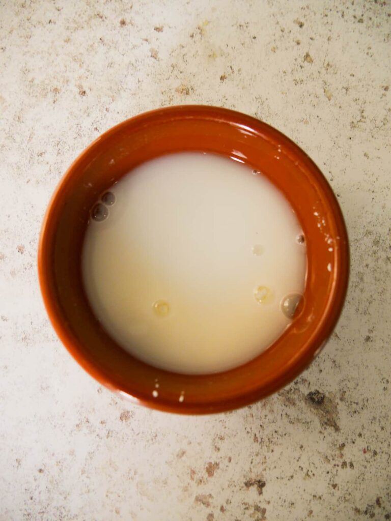 A bowl of combined cornflour and water.