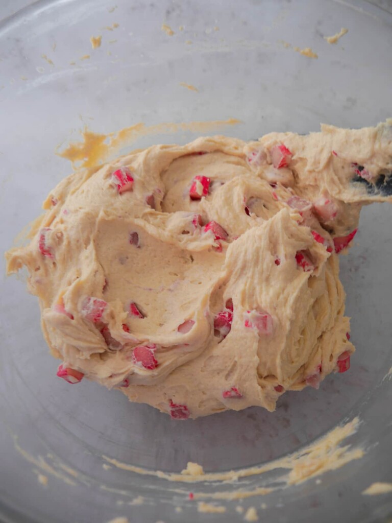 Rhubarb and almond cake batter.