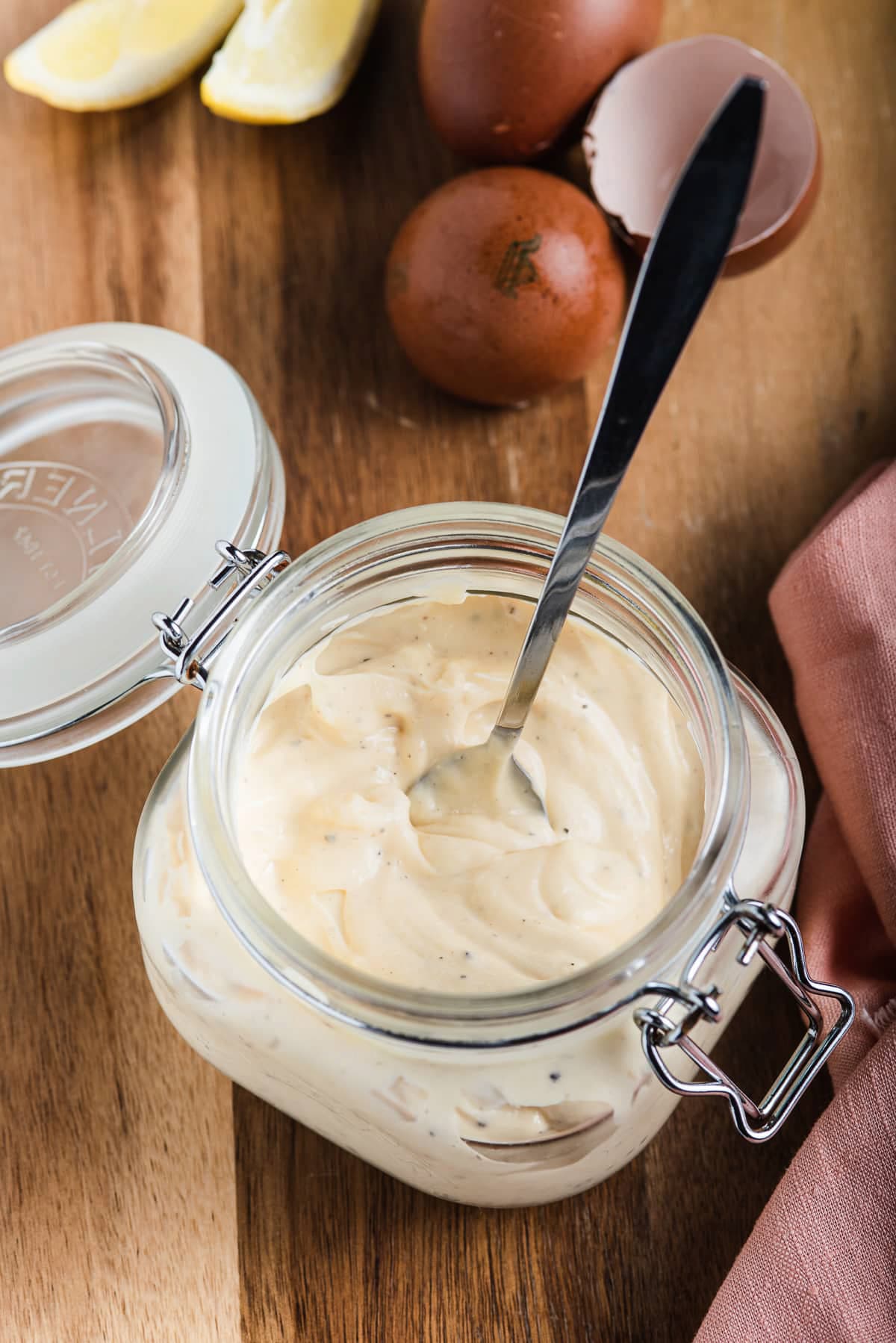 A jar of homemade mayonnaise.