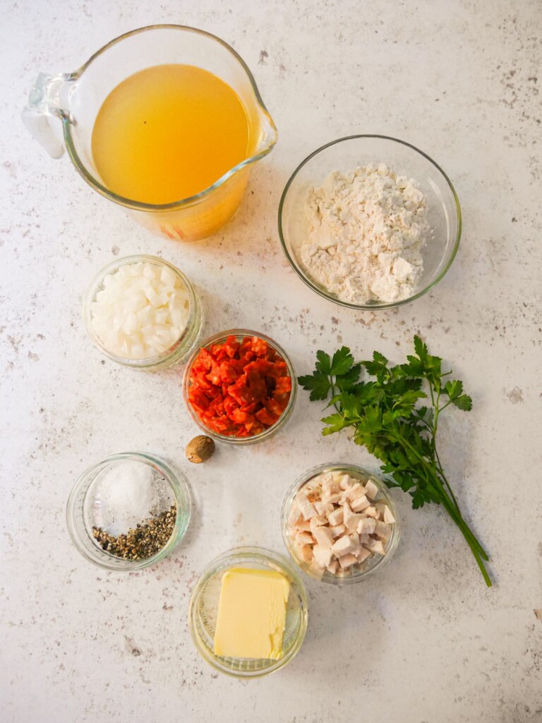 Individual recipe ingredients for the chorizo chicken croquette filling.