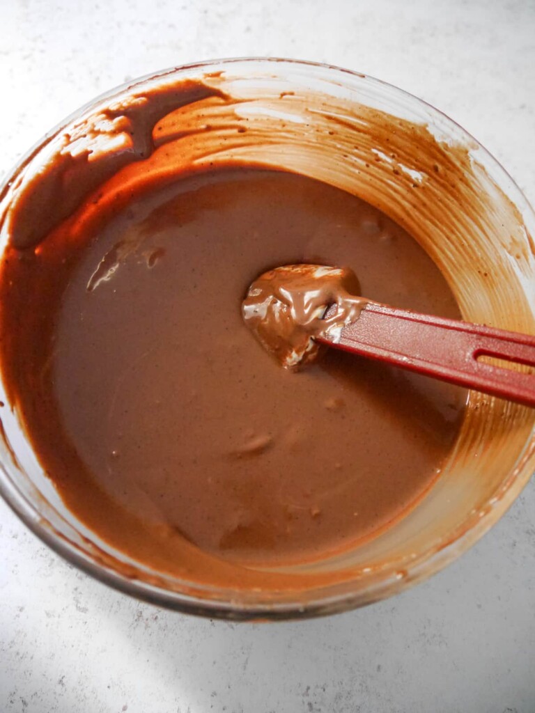 A bowl of smooth chocolate parfait mixture.