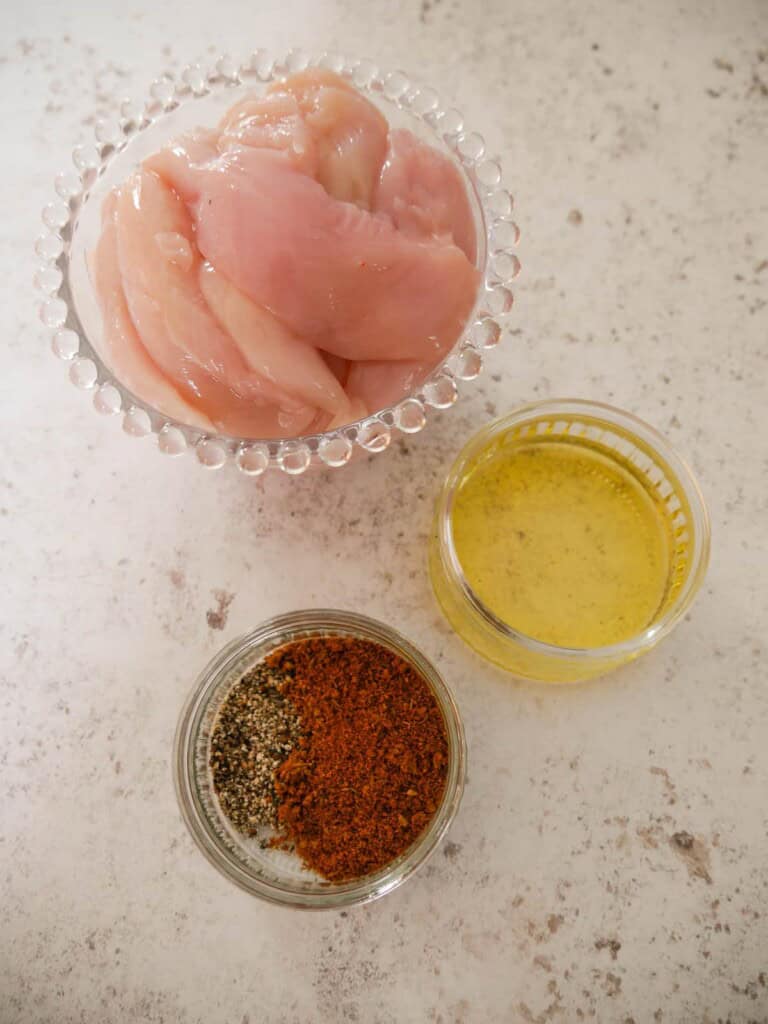 Individual recipe ingredients for the Cajun chicken spice marinade.